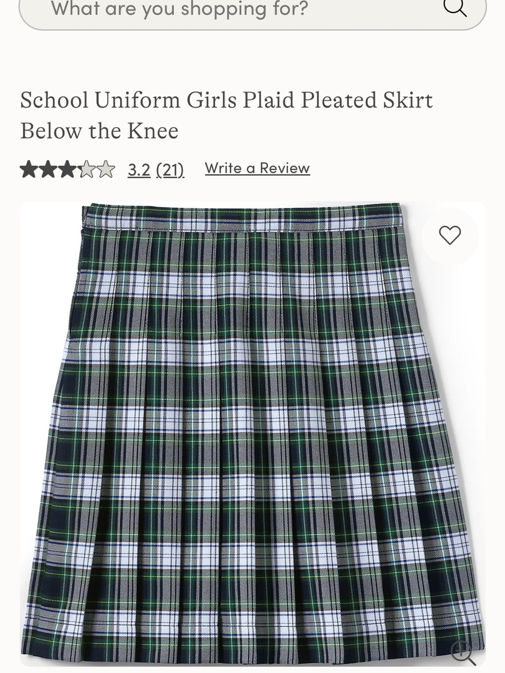 Lands' End Girls Size 10 Green White Black Plaid Pleated School Skirt